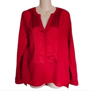 Calvin Klein Red Crepe de Chine Split V-Neck Blouse Size Women's Small